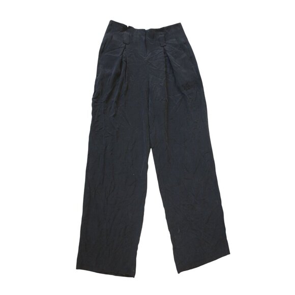 L' Agence 100% Silk Y2K Black Women's Pants Wide Legs High Waist Pockets Size 2 - Picture 1 of 9